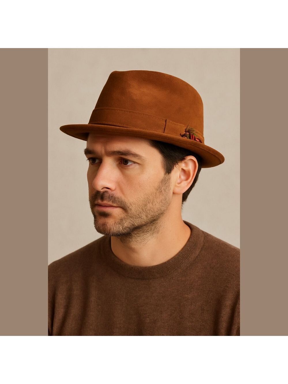 60s 70s 2 JCPENNEY MCM FEDORA RETRO 1 - CARMEL BROWN SUEDE & 1 - TAN W FEATHERS